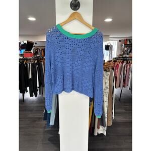 Free People Open Knit Cotton Crewneck Sweater Size XS